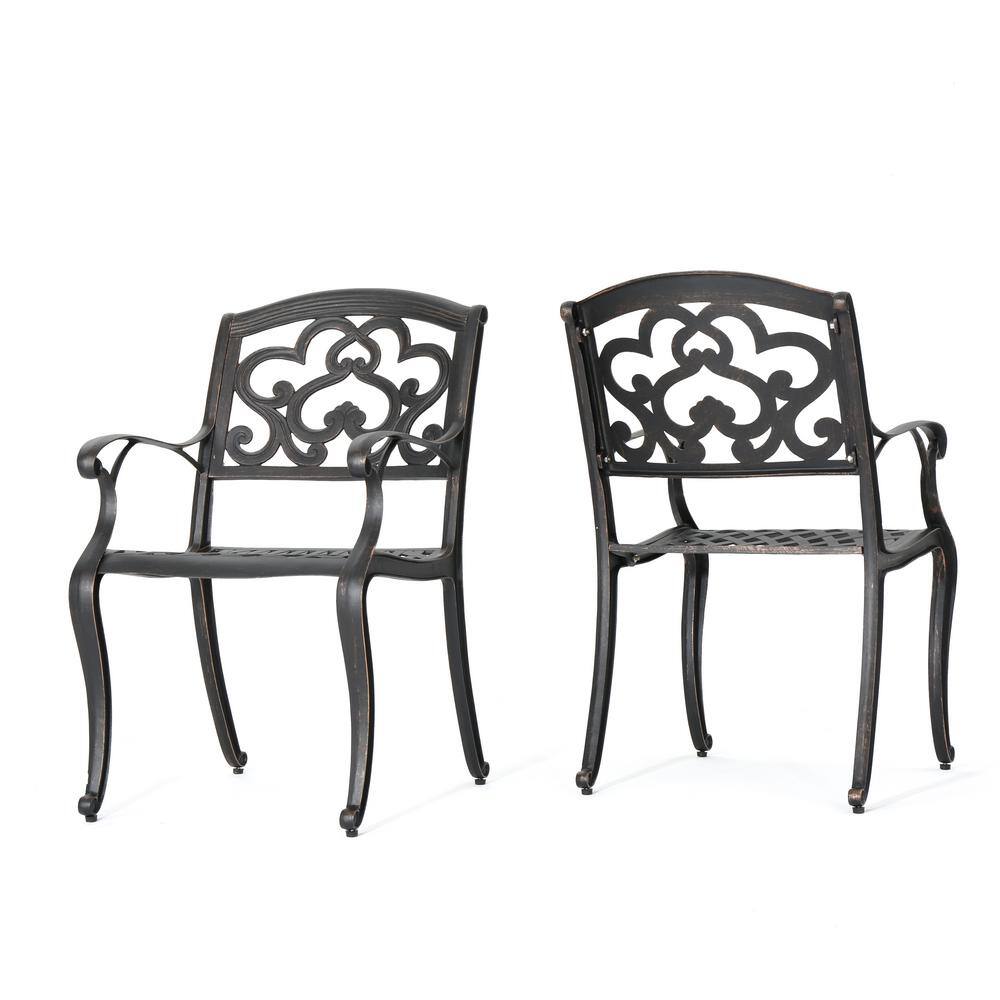 Soft Cloud Patina Copper Cast Aluminum Outdoor Dining Chairs, Set of 2