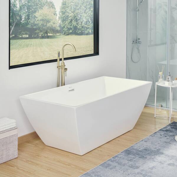 Vanity Art Montpellier 59 in. L x 30 in. W Acrylic Flatbottom Freestanding Bathtub in White/Polished Chrome Vanity Art Montpellier 59 in. L x 30 in. W Acrylic Flatbottom Freestanding Bathtub in White/Polished Chrome