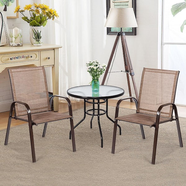Brown Outdoor Dining Chair Deck Yard with Armrest Set of 2