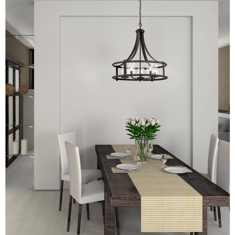 Traditional Black Drum 24" Plug-in Chandelier with Clear Seedy Glass