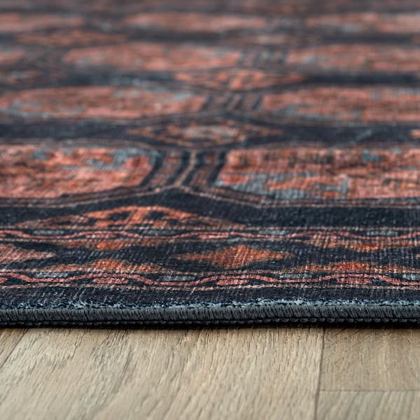 Transitional Moroccan Washable Non Slip Rust 2 ft. x 10 ft. Runner Rug