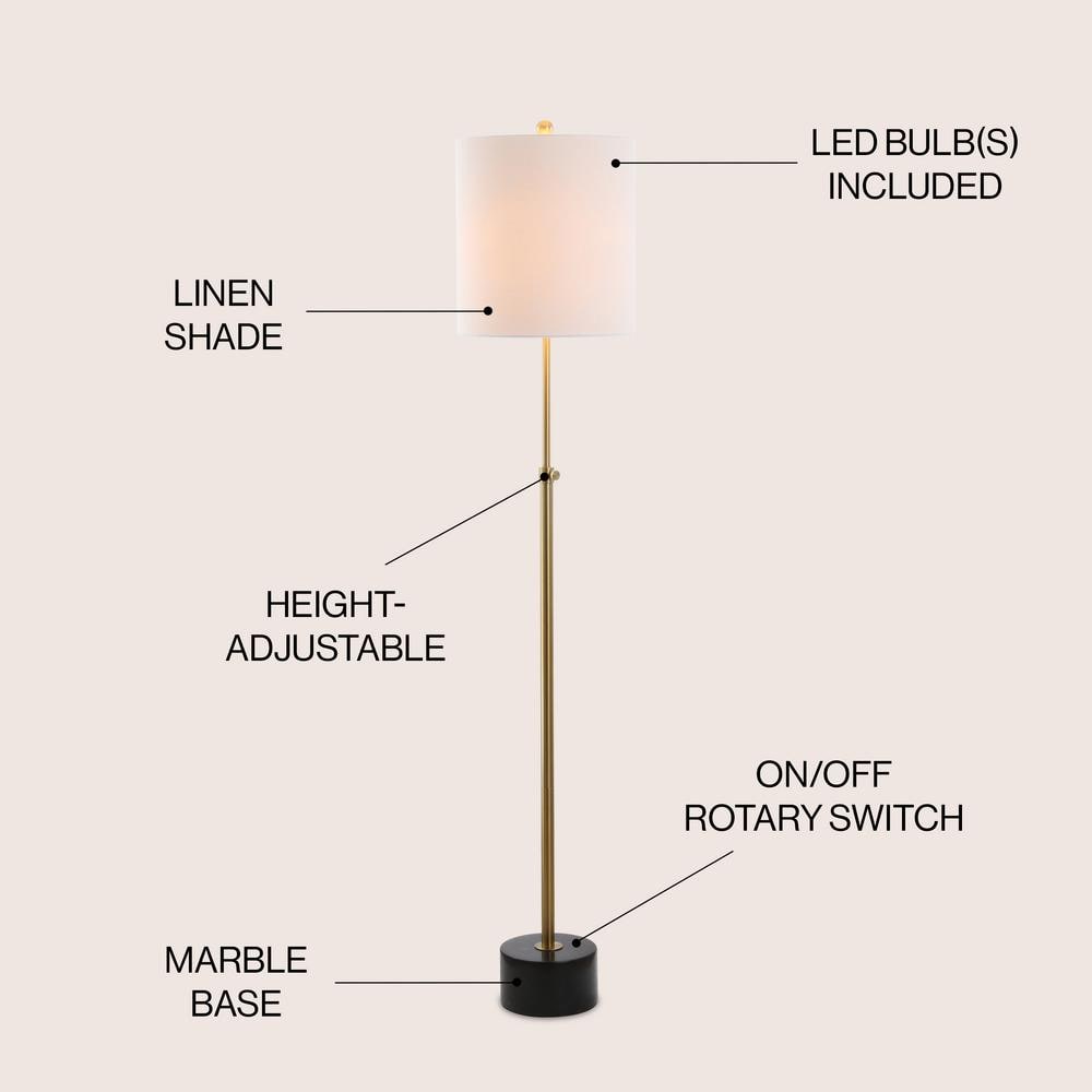 Elegant Brass and Black Marble Adjustable Floor Lamp with Linen Shade