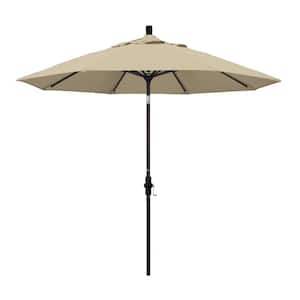 9 ft. Bronze Aluminum Pole Market Aluminum Ribs Collar Tilt Crank Lift Patio Umbrella in Antique Beige Sunbrella