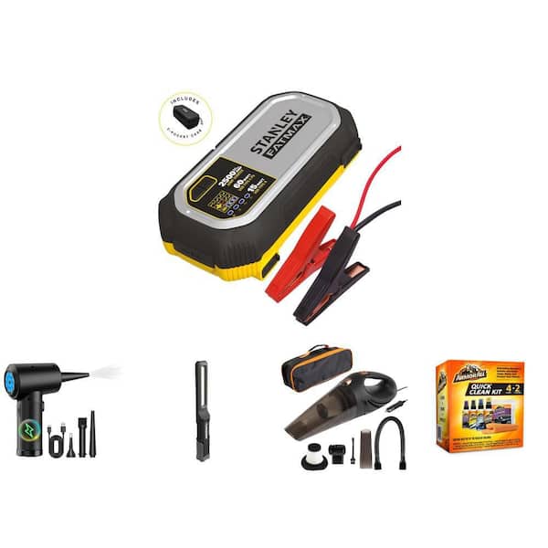 Quick Clean Kit with Cordless Air Duster, Swivel Work Light, Handheld Vacuum and 2500 Amp Jump Starter (5-Piece)