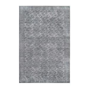 Kova Charcoal 5 ft. x 7 ft. 6 in. Vintage Oriental Geometric Power Loomed Polyester Indoor Area Rug