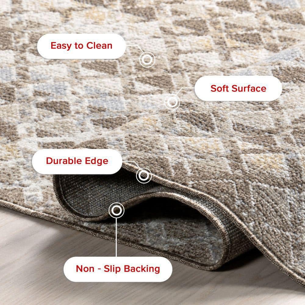 Eco-Friendly Beige Bohemian 8' x 10' Machine Washable Area Rug