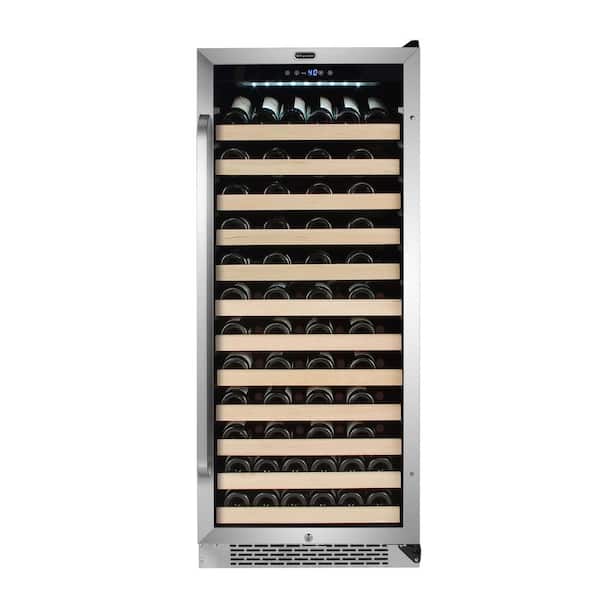Single Zone 24 in. 100-Bottle Built-in Wine Cooler Fridge w/ Lock Stainless Steel with Display Rack and LED Display