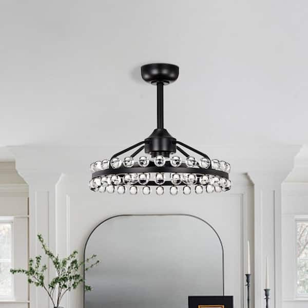 Heritage 12 in. 4-Light Indoor Black Crystal Downrod Type Modern Fandelier Ceiling Fan for Bedroom Downrod Included