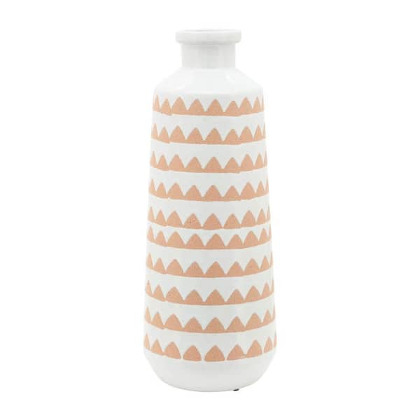 Liv & Skye 16 in. Ivory Stoneware Aztec Decorative Vase