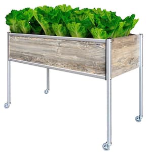 Raised Garden Bed Made from Woodgrain HPL Resin Panels and Aluminum Supports with Lockable Casters