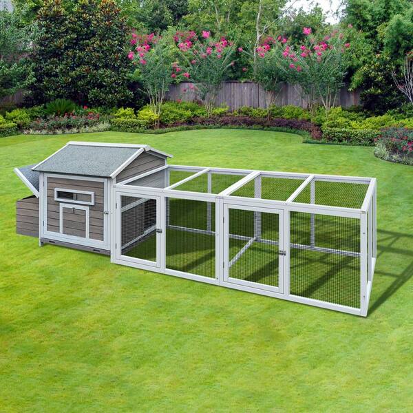 118 in. Gray Wood Chicken Coop Outdoor Hen House Poultry Cage with