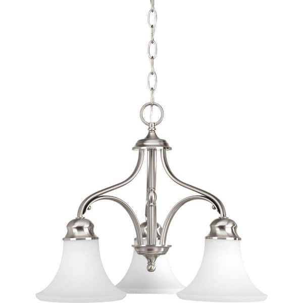 Progress Lighting Applause Collection 3-Light Brushed Nickel Chandelier with Etched Parchment Glass Shade