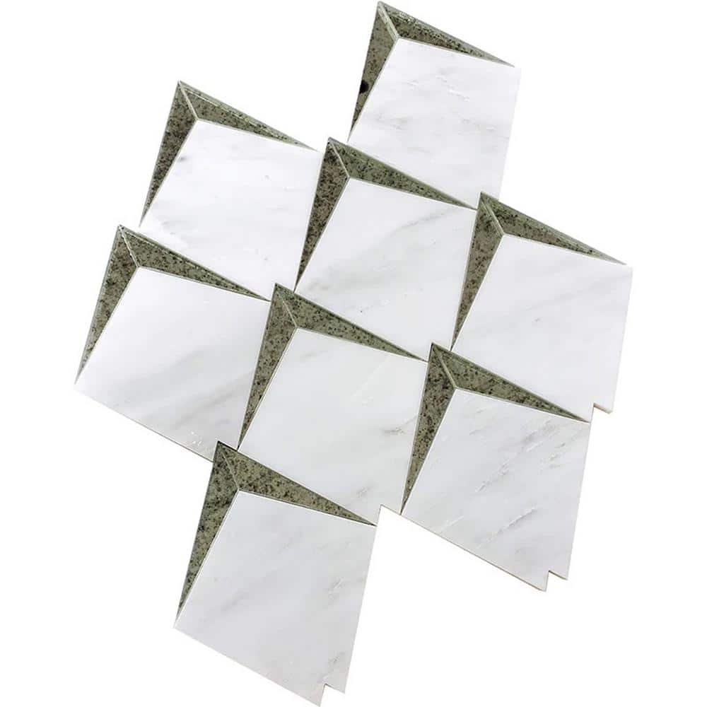 Arrowhead White Marble and Antique Mirror Glass Mosaic Wall Tile