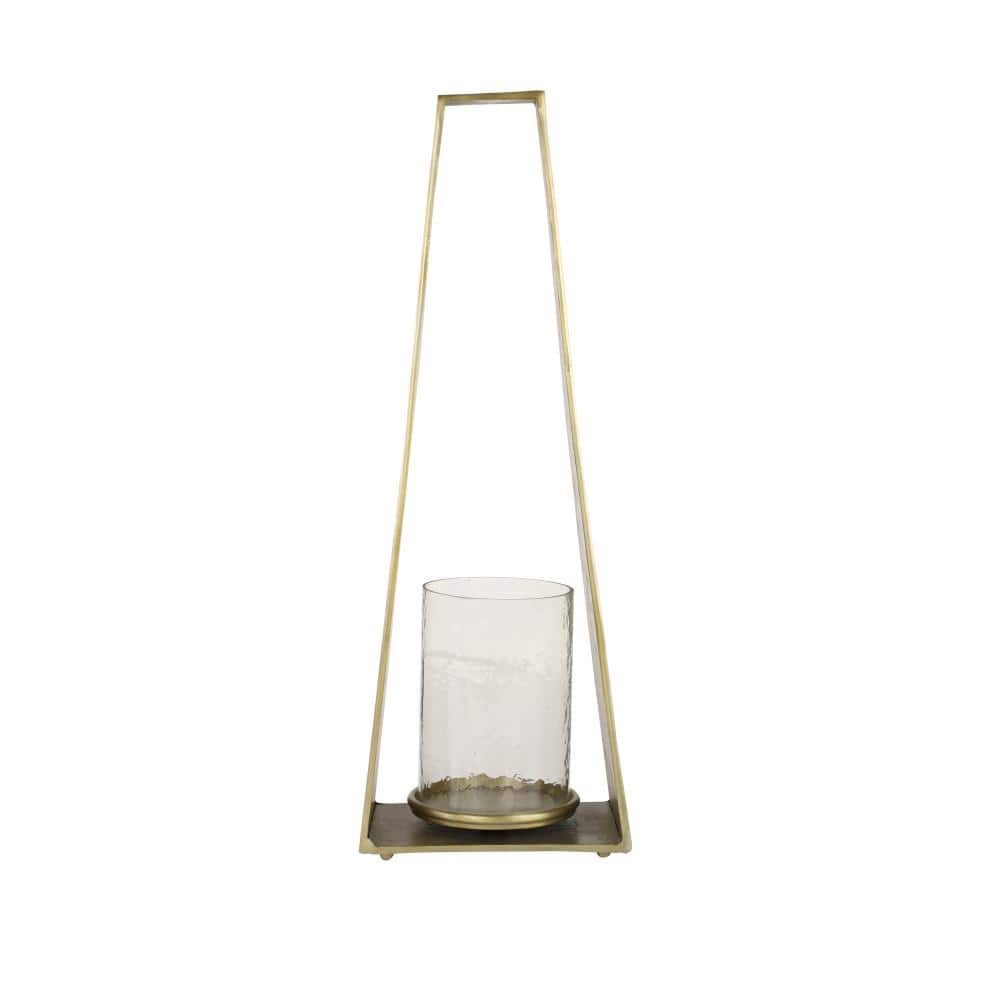 Large Gold Metal and Glass Hurricane Candle Lantern