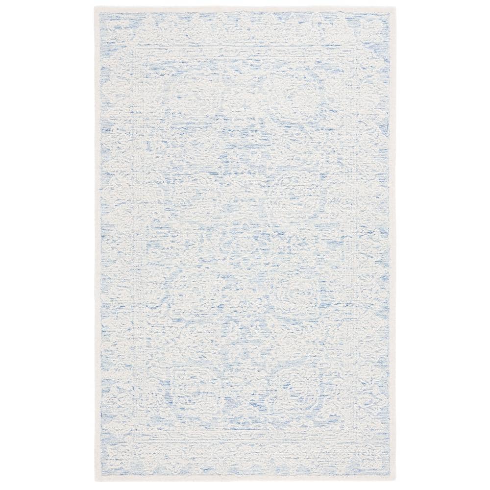 Blue Ivory Handmade Tufted Wool 8' x 10' Area Rug
