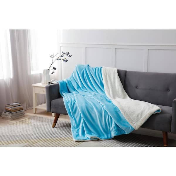 Utopia Bedding Sherpa Blanket Twin Size [Washed Blue, 90x66 Inches