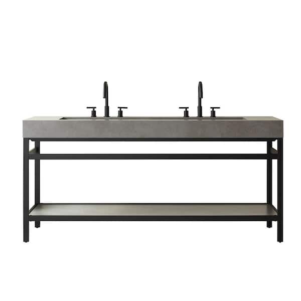ROSWELL Lleida 72 in. W x 22 in. D x 34 in. H Bath Vanity in Matt Black with Grey Natural Sintered Stone Top
