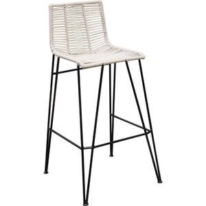 35 in. White and Black Low Back Metal Frame Bar Stool with Cotton Rope Seat(Set of 2)