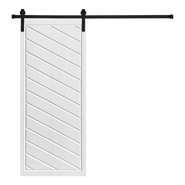 AIOPOP HOME Modern FRAMED TWILL Designed 80 in. x 32 in. MDF Panel White Painted Sliding Barn Door with Hardware Kit