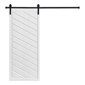 Modern Framed Twill Designed 36 in. x 80 in. MDF Panel White Painted Sliding Barn Door with Hardware Kit