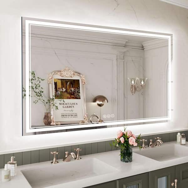 36 in. W x 60 in. H Rectangular Frameless LED Front Light And Backlit Anti-Fog Wall Mount Bathroom Vanity
