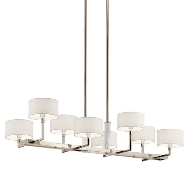 Kichler Lau 8 Light Polished Nickel, Linear Chandelier With Fabric Shades