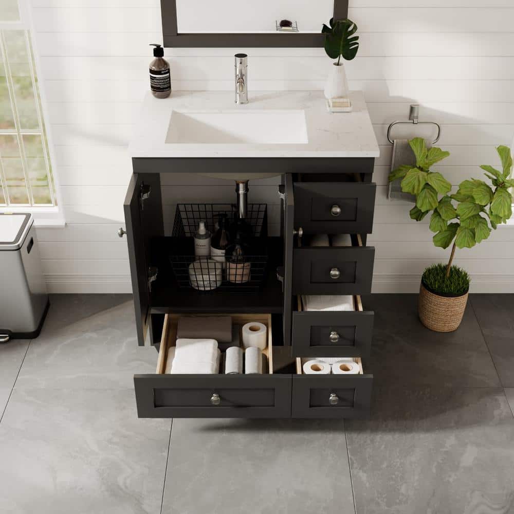 Espresso 28" Bathroom Vanity with White Quartz Top and Undermount Sink