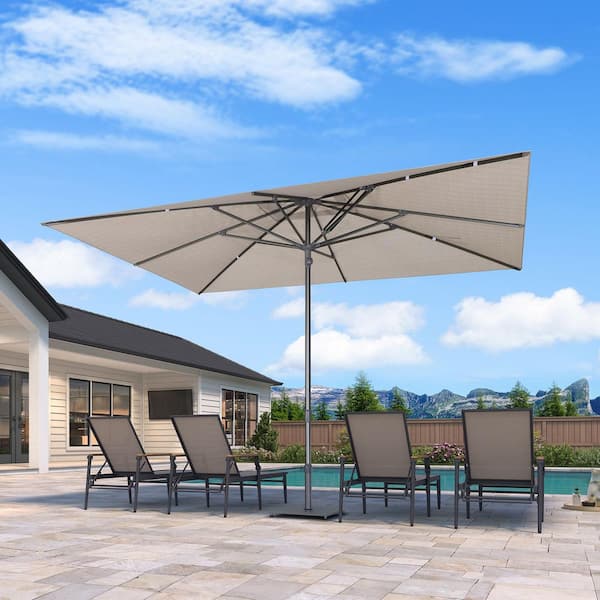 9 ft. x 12 ft. Outdoor Patio Umbrella Gray Pole Market Table Sun Umbrellas with 8-Aluminum Sturdy Ribs in Beige
