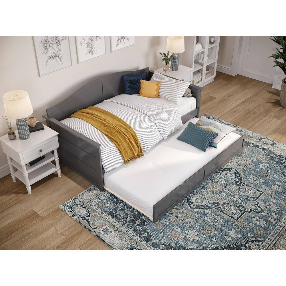 Acadia Twin Gray Wood Daybed with Trundle and Slats