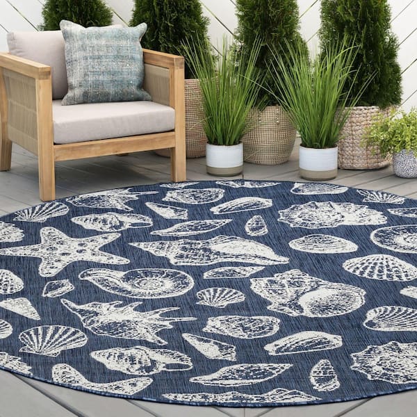 Eco Coastal Navy 6 ft. Round Indoor/Outdoor Area Rug