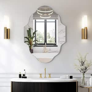 23 in. W x 37 in. H Scalloped Irregular Decorative Wall Mirror Bathroom Vanity Mirror in Silver