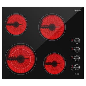 24 in. 4-Elements Ceramic Glass Surface Radiant Electric Cooktop in Black with Dual Element