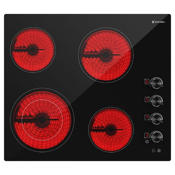 24 in. 4-Elements Ceramic Glass Surface Radiant Electric Cooktop in Black with Dual Element