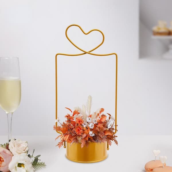 YIYIBYUS Gold Metal Vases for Centerpieces Wedding Table Decorations Flower Stand with Handle (10 Pcs)