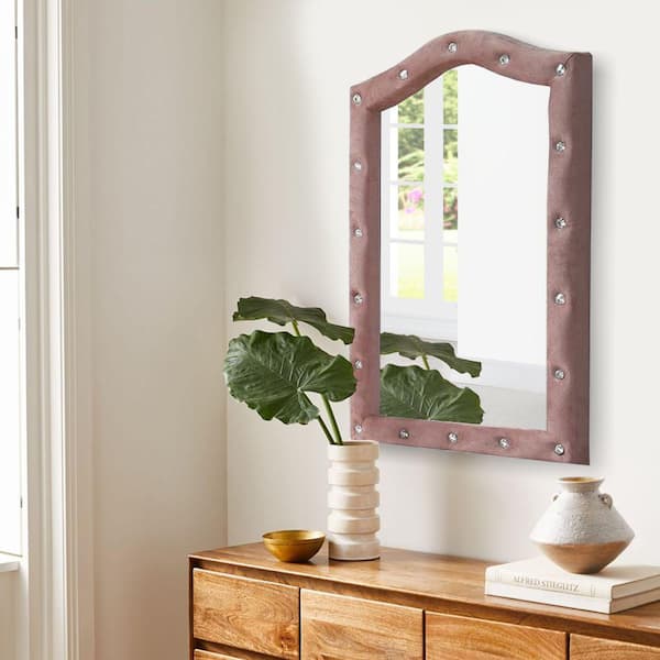 Benjara 30 in. H x 1 in. W Pink Modern Upholstered Framed Mirror with  Crystal Tufting and Arched Top BM275086 - The Home Depot