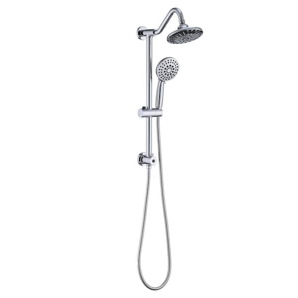 Fapully 2-Spray 6 in. Wall Mount Fixed and Handheld Shower Head, 6-Functions Hand Shower 2.5 GPM in Chrome
