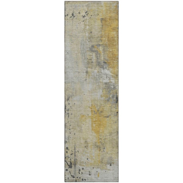 Mayfield Premium Machine Washable Abstract AMF1840 Gold 2 ft. 3 in. x 7 ft. 6 in. Runner Rug