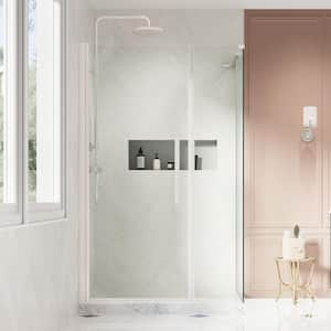 Pasadena 48 in. L x 32 in. W x 75 in. H Corner Shower Kit w/ Pivot Frameless Shower Door in Satin Nickel and Shower Pan
