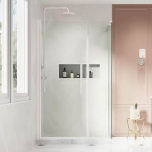 Pasadena 48 in. L x 34 in. W x 75 in. H Corner Shower Kit w/ Pivot Frameless Shower Door in Satin Nickel and Shower Pan