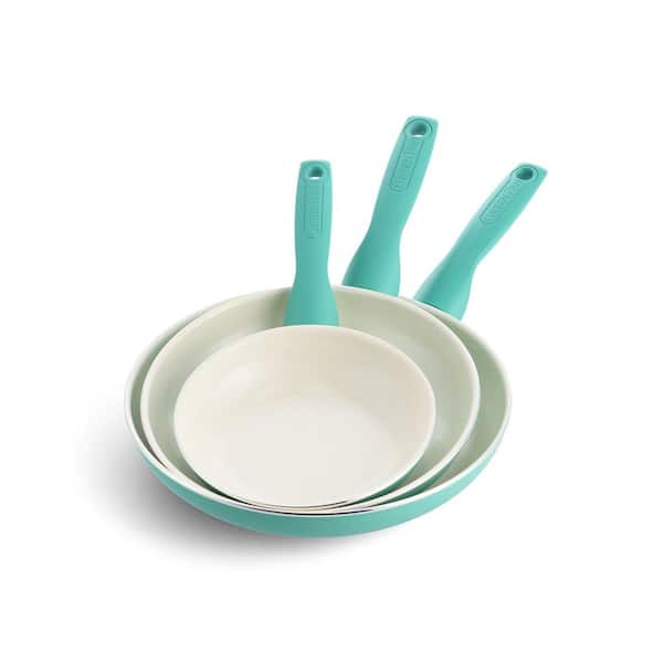 GreenPan Rio Aluminum Ceramic Nonstick 3-Piece Frypan Skillet Set in Turquoise