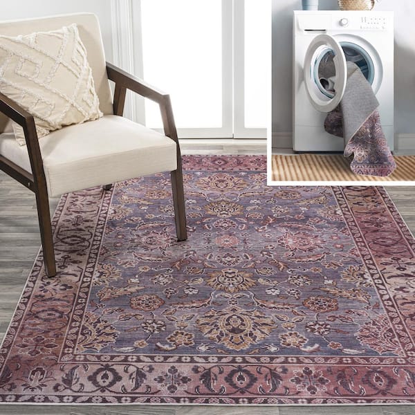 JONATHAN Y Victoria Ornate Brown/Gray 4 ft. x 6 ft. Persian All-Over Machine Washable Indoor Area Rug
