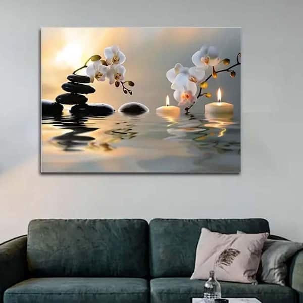 Zen Orchid Canvas Wall Art with Serene Water Reflection Print，16