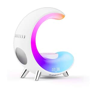 Smart Wi-Fi Atmosphere Desk Lamp with Alarm Clock, Bluetooth Speaker, Wireless Charging Station, 9 in. H, Multi-Color