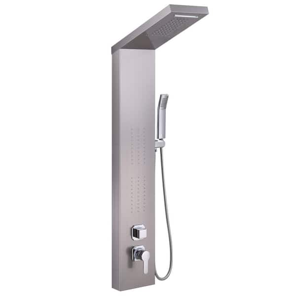 ELLO&ALLO 51.2 in. 2-Jet Shower Panel System with Rainfall Waterfall Shower Head and Shower Wand in Brushed Nickel