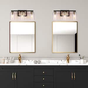 20 in. 3-Light Modern Vintage Brass Bathroom Vanity Light Seeded Glass Black Bath Lighting Classic Bath Bar Vanity Light