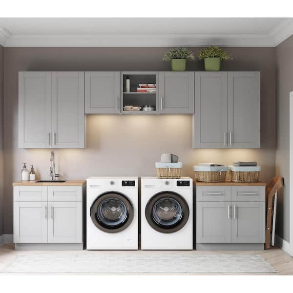 Richmond Vesuvius Gray Plywood Shaker Ready to Assemble Base Kitchen Cabinet Laundry Room 132 in W x 24 in D x 102 in H