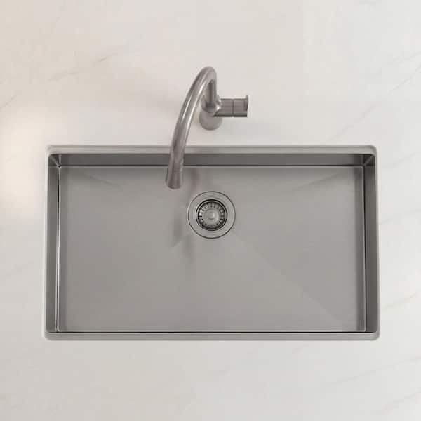 32 in. Undermount Single Bowl 16-Gauge Stainless Steel Kitchen Sink Basin with Bottom Grids and Accessories