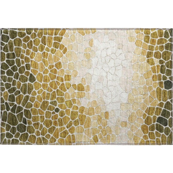 Mayfield Premium Machine Washable Abstract AMF2190 Gold 2 ft. x 3 ft. Accent Rug