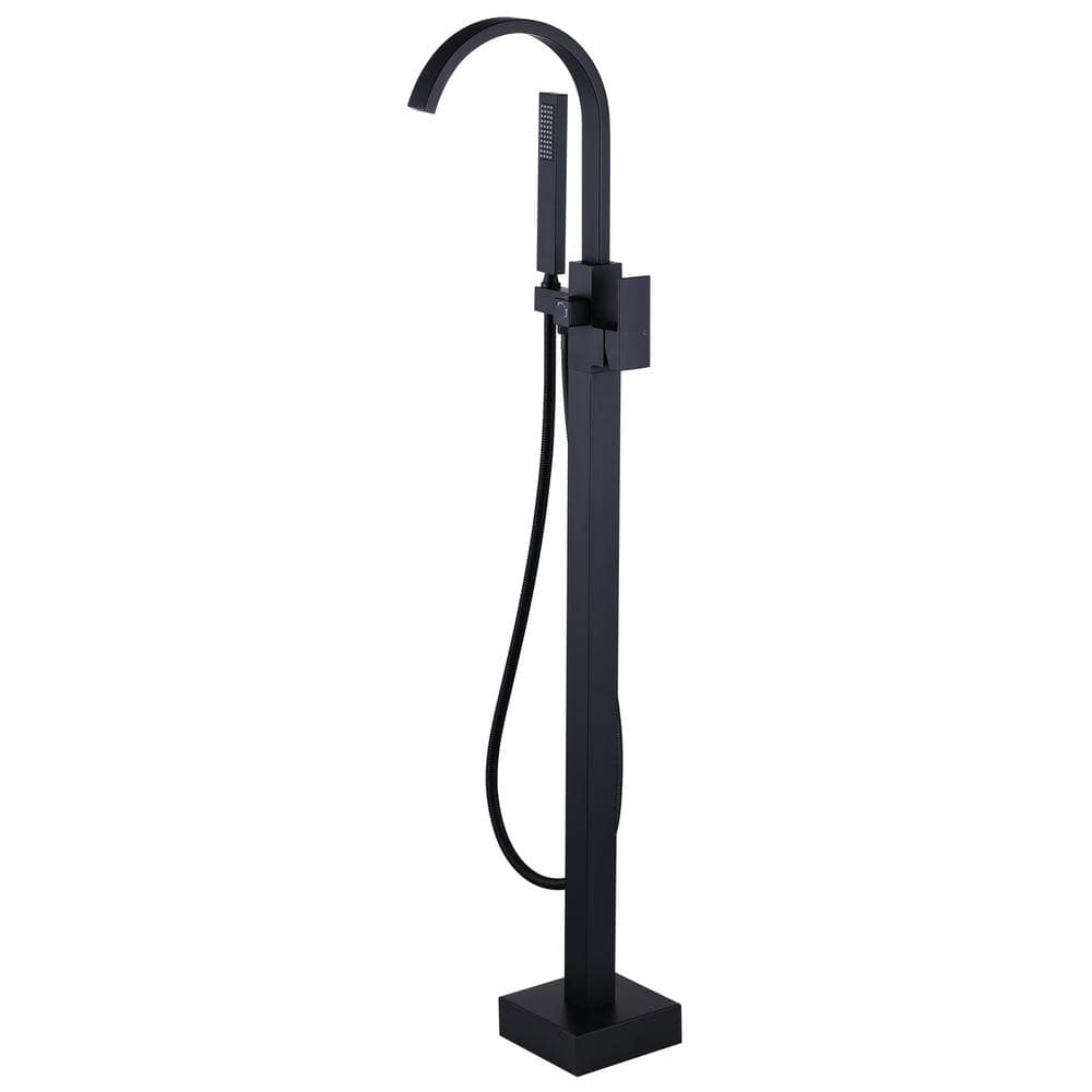 Matte Black Freestanding Tub Filler with Waterfall Spout
