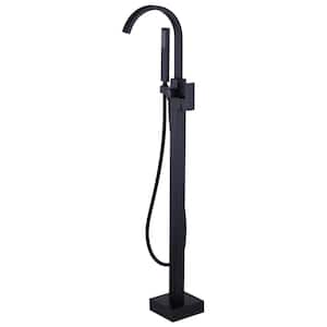 1-Handle Free Standing Tub Faucet with Hand Shower in Matte Black